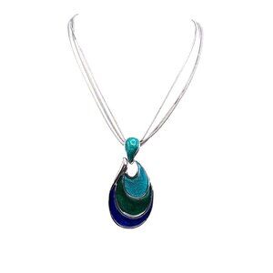 Chico's Necklace NWT Jewelry Statement 22.5" Adjustable Silver Tone Blue Green